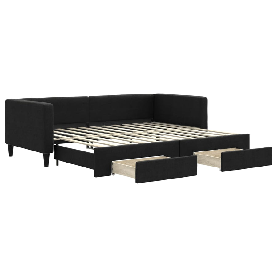 Slaapbank met onderschuifbed en lades 90x200 cm stof zwart 90 x 200 cm Zwart met onderschuifbed en lade