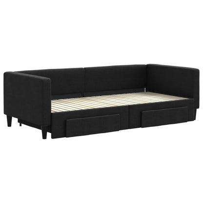 Slaapbank met onderschuifbed en lades 90x200 cm stof zwart 90 x 200 cm Zwart met onderschuifbed en lade