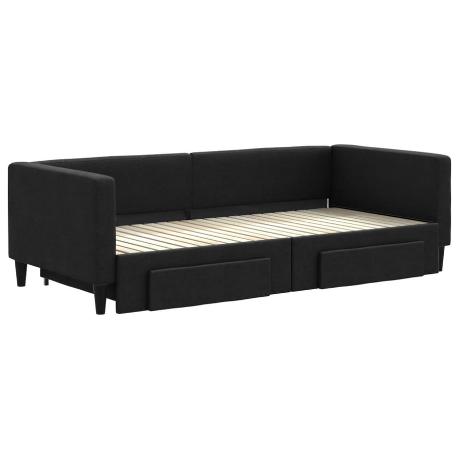 Slaapbank met onderschuifbed en lades 90x200 cm stof zwart 90 x 200 cm Zwart met onderschuifbed en lade