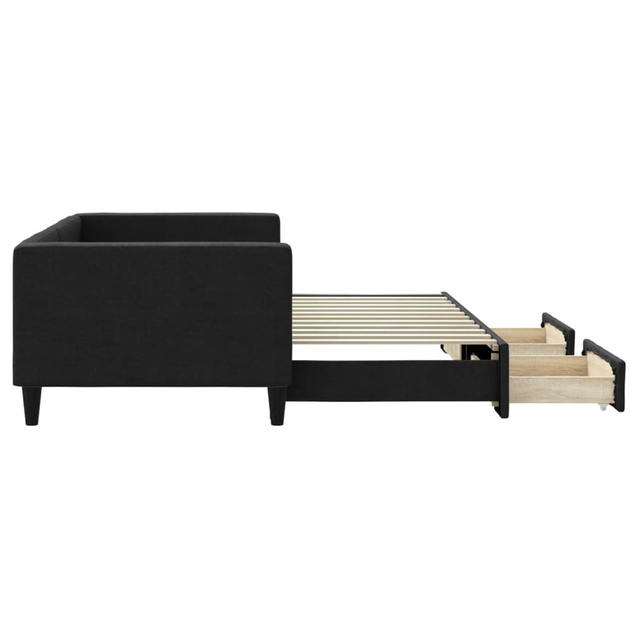 Slaapbank met onderschuifbed en lades 90x200 cm stof zwart 90 x 200 cm Zwart met onderschuifbed en lade