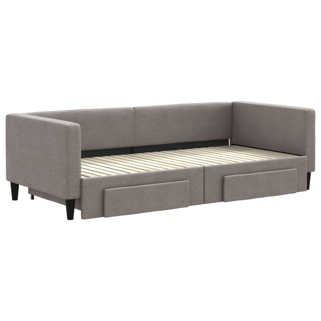 Slaapbank Met Onderschuifbed En Lades 90X200 Cm Stof Taupe Taupe 90 x 200 cm