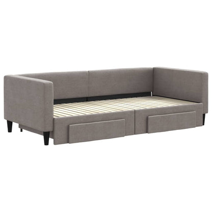 Slaapbank Met Onderschuifbed En Lades 90X200 Cm Stof Taupe Taupe 90 x 200 cm