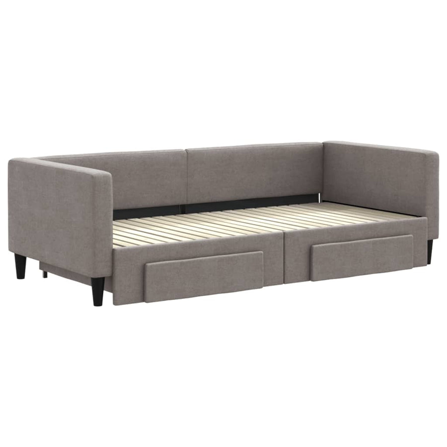Slaapbank Met Onderschuifbed En Lades 90X200 Cm Stof Taupe Taupe 90 x 200 cm