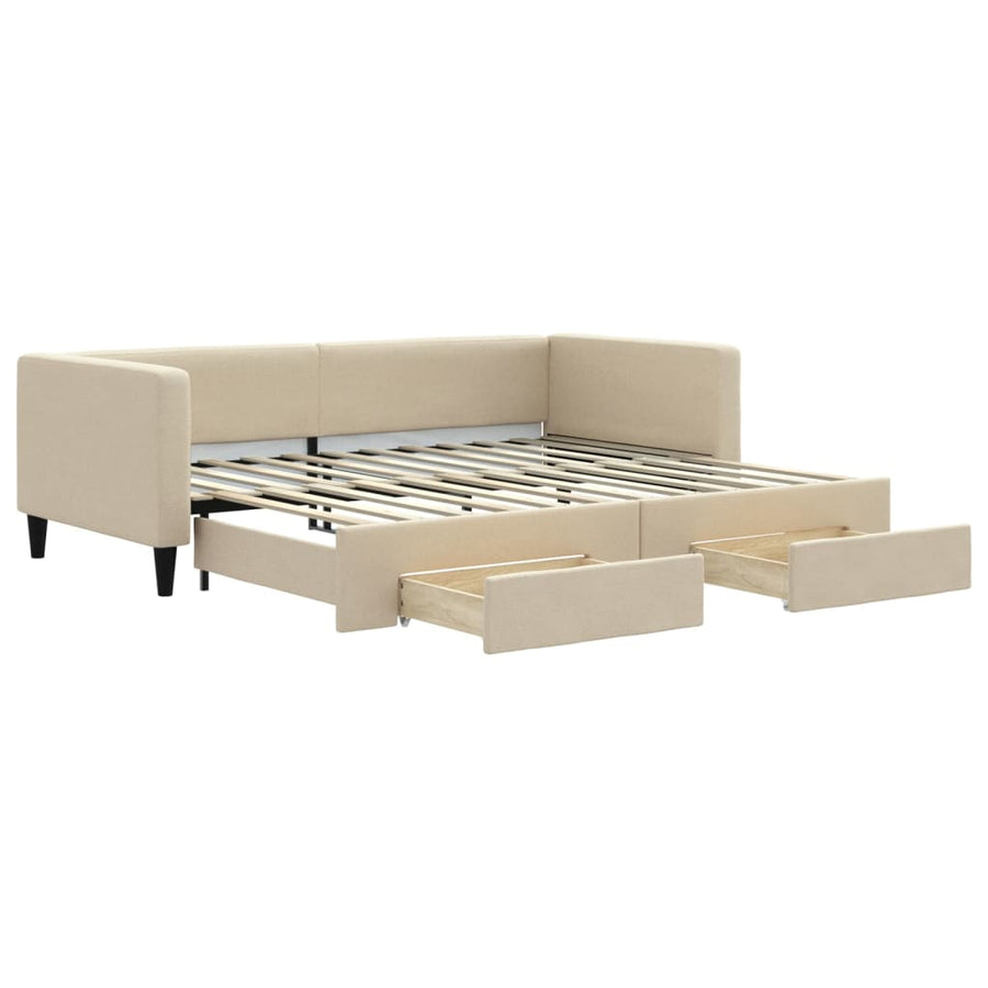 Slaapbank S Stof Kleur 90 x 200 cm Crème met onderschuifbed en lade