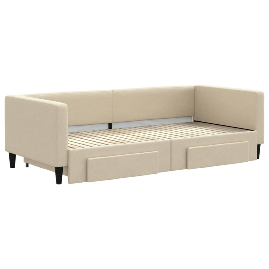 Slaapbank S Stof Kleur 90 x 200 cm Crème met onderschuifbed en lade