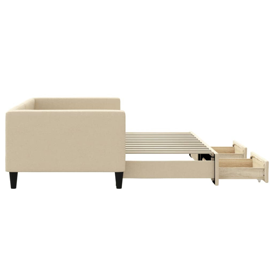 Slaapbank S Stof Kleur 90 x 200 cm Crème met onderschuifbed en lade
