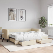 Slaapbank met onderschuifbed en lades 90x200 cm crème