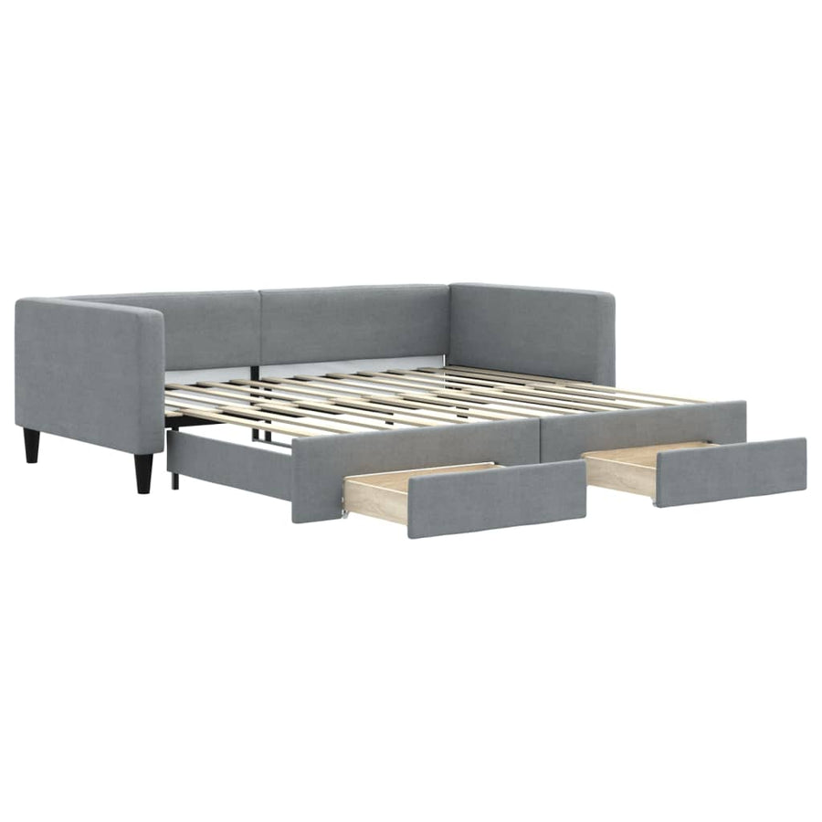 Slaapbank onderschuifbed en lades 100x200 cm stof lichtgrijs 100 x 200 cm Lichtgrijs