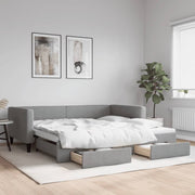 Slaapbank onderschuifbed lades 100x200 cm lichtgrijs stof