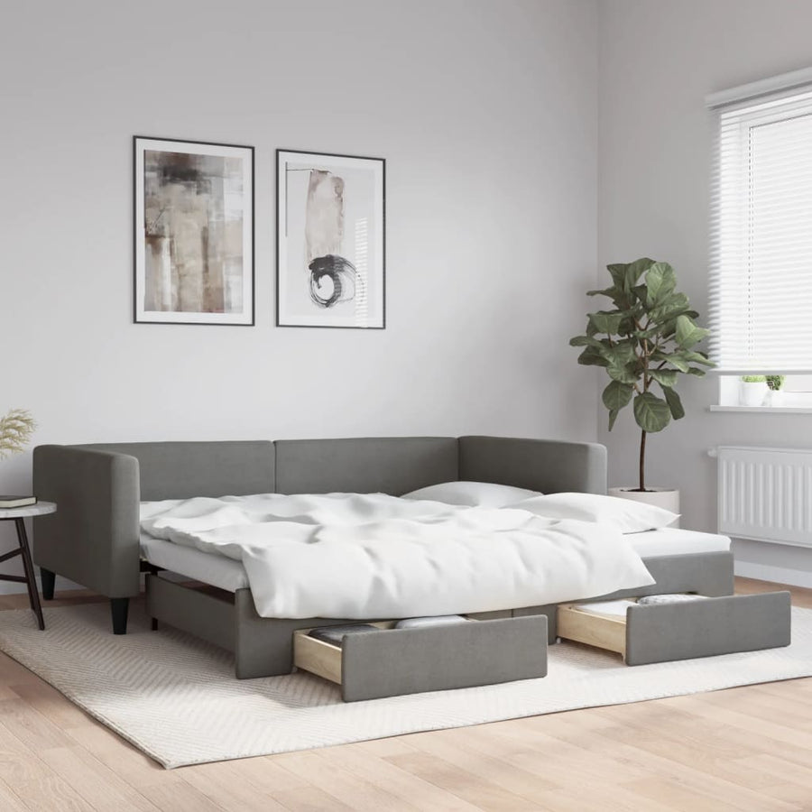 Slaapbank onderschuifbed en lades 100x200 cm stof donkergrijs 100 x 200 cm Donkergrijs met onderschuifbed en lade