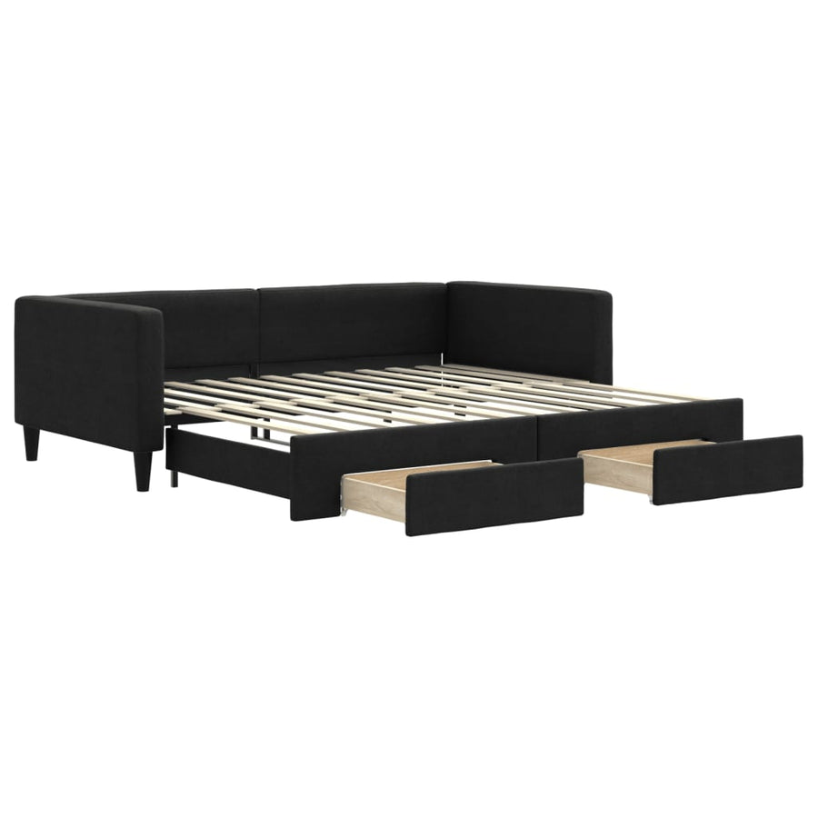 Slaapbank met onderschuifbed en lades 100x200 cm stof zwart 100 x 200 cm Zwart met onderschuifbed en lade