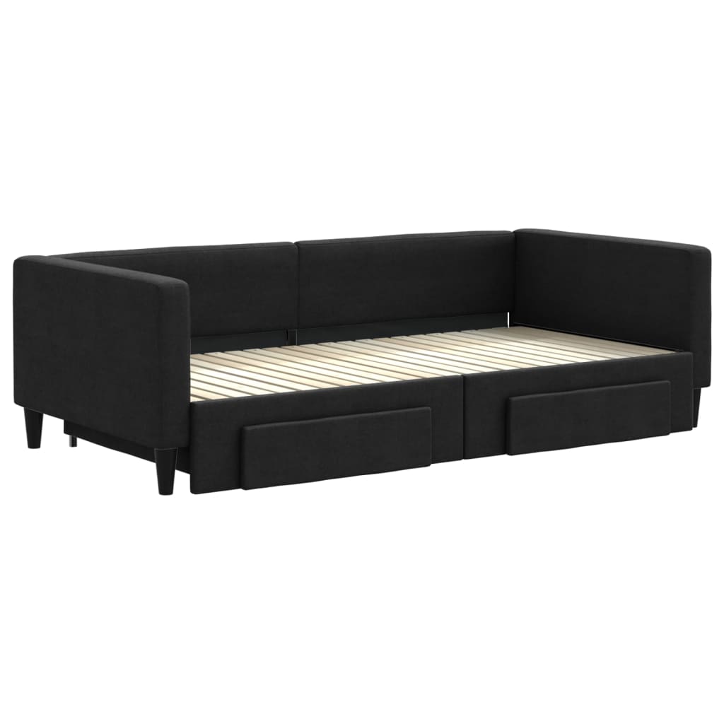 Slaapbank met onderschuifbed en lades 100x200 cm stof zwart 100 x 200 cm Zwart met onderschuifbed en lade