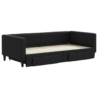 Slaapbank met onderschuifbed en lades 100x200 cm stof zwart 100 x 200 cm Zwart met onderschuifbed en lade