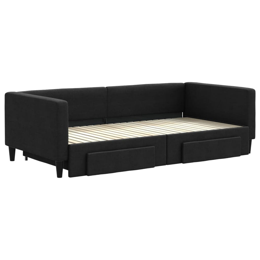 Slaapbank met onderschuifbed en lades 100x200 cm stof zwart 100 x 200 cm Zwart met onderschuifbed en lade