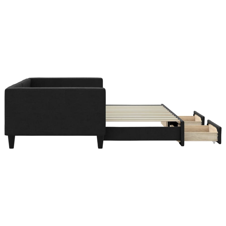 Slaapbank met onderschuifbed en lades 100x200 cm stof zwart 100 x 200 cm Zwart met onderschuifbed en lade