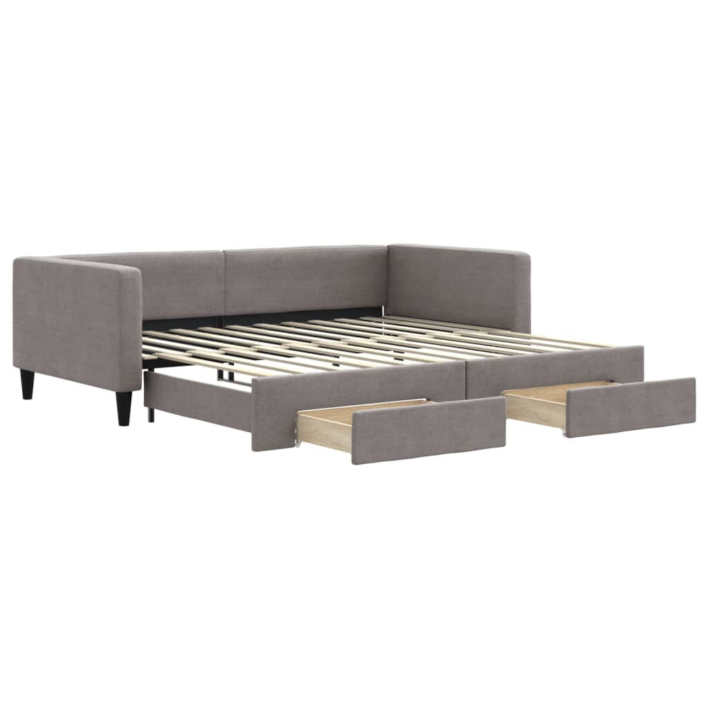 Slaapbank S Stof 100 x 200 cm Taupe met onderschuifbed en lade