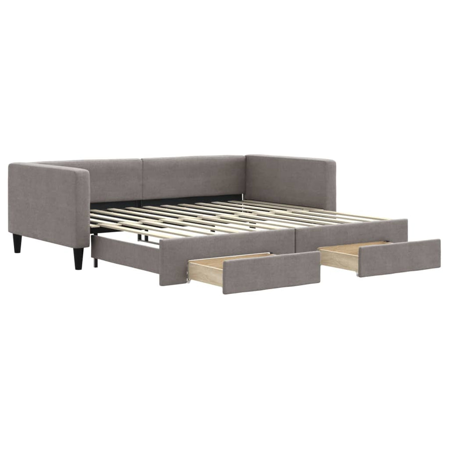 Slaapbank S Stof 100 x 200 cm Taupe met onderschuifbed en lade