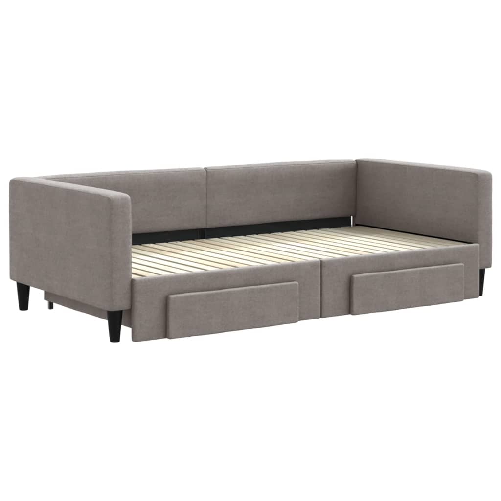 Slaapbank S Stof 100 x 200 cm Taupe met onderschuifbed en lade