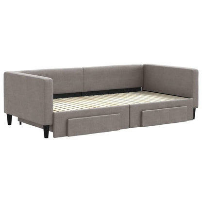 Slaapbank S Stof 100 x 200 cm Taupe met onderschuifbed en lade