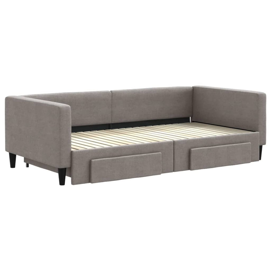 Slaapbank S Stof 100 x 200 cm Taupe met onderschuifbed en lade