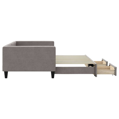 Slaapbank S Stof 100 x 200 cm Taupe met onderschuifbed en lade