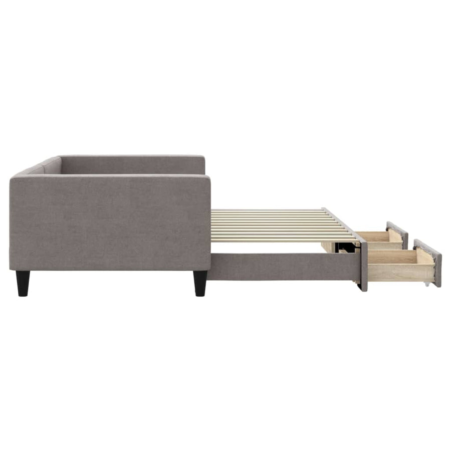 Slaapbank S Stof 100 x 200 cm Taupe met onderschuifbed en lade