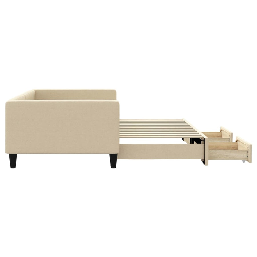Slaapbank met onderschuifbed en lades 100x200 cm stof crème 100 x 200 cm Crème met onderschuifbed en lade