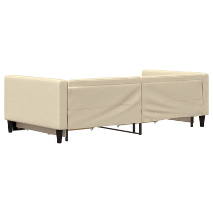 Slaapbank met onderschuifbed en lades 100x200 cm stof crème 100 x 200 cm Crème met onderschuifbed en lade
