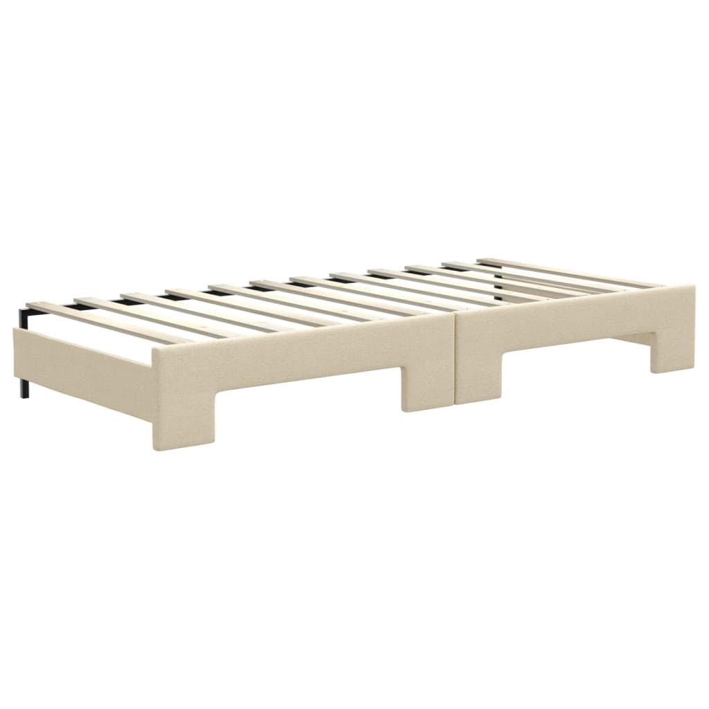 Slaapbank met onderschuifbed en lades 100x200 cm stof crème 100 x 200 cm Crème met onderschuifbed en lade