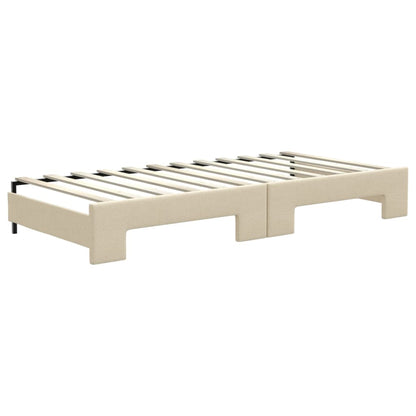 Slaapbank met onderschuifbed en lades 100x200 cm stof crème 100 x 200 cm Crème met onderschuifbed en lade