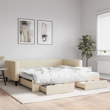 Slaapbank met onderschuifbed en lades 100x200 cm stof crème 100 x 200 cm Crème met onderschuifbed en lade