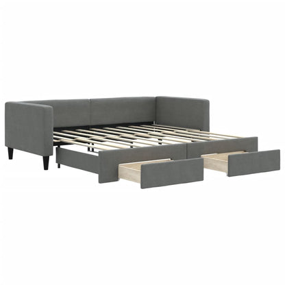 Slaapbank onderschuifbed en lades 90x190 cm stof donkergrijs 90 x 190 cm Donkergrijs