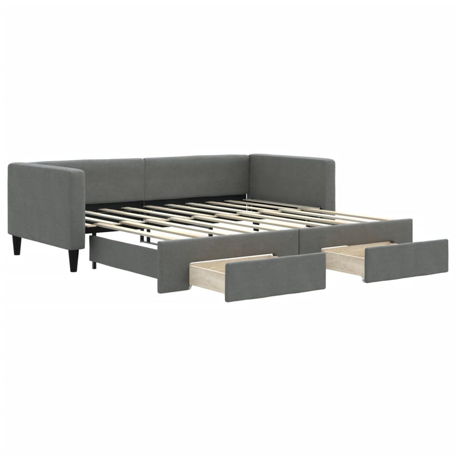 Slaapbank onderschuifbed en lades 90x190 cm stof donkergrijs 90 x 190 cm Donkergrijs