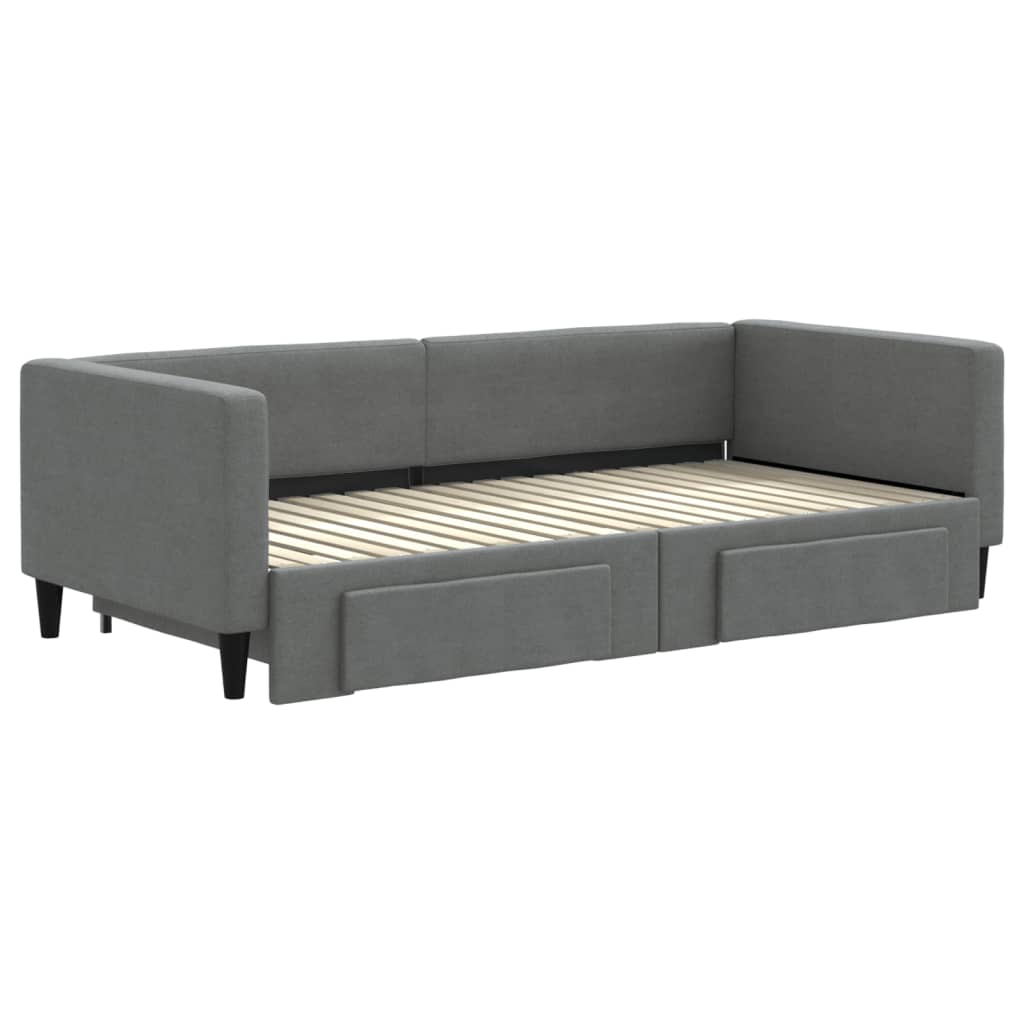 Slaapbank onderschuifbed en lades 90x190 cm stof donkergrijs 90 x 190 cm Donkergrijs