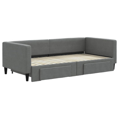 Slaapbank onderschuifbed en lades 90x190 cm stof donkergrijs 90 x 190 cm Donkergrijs