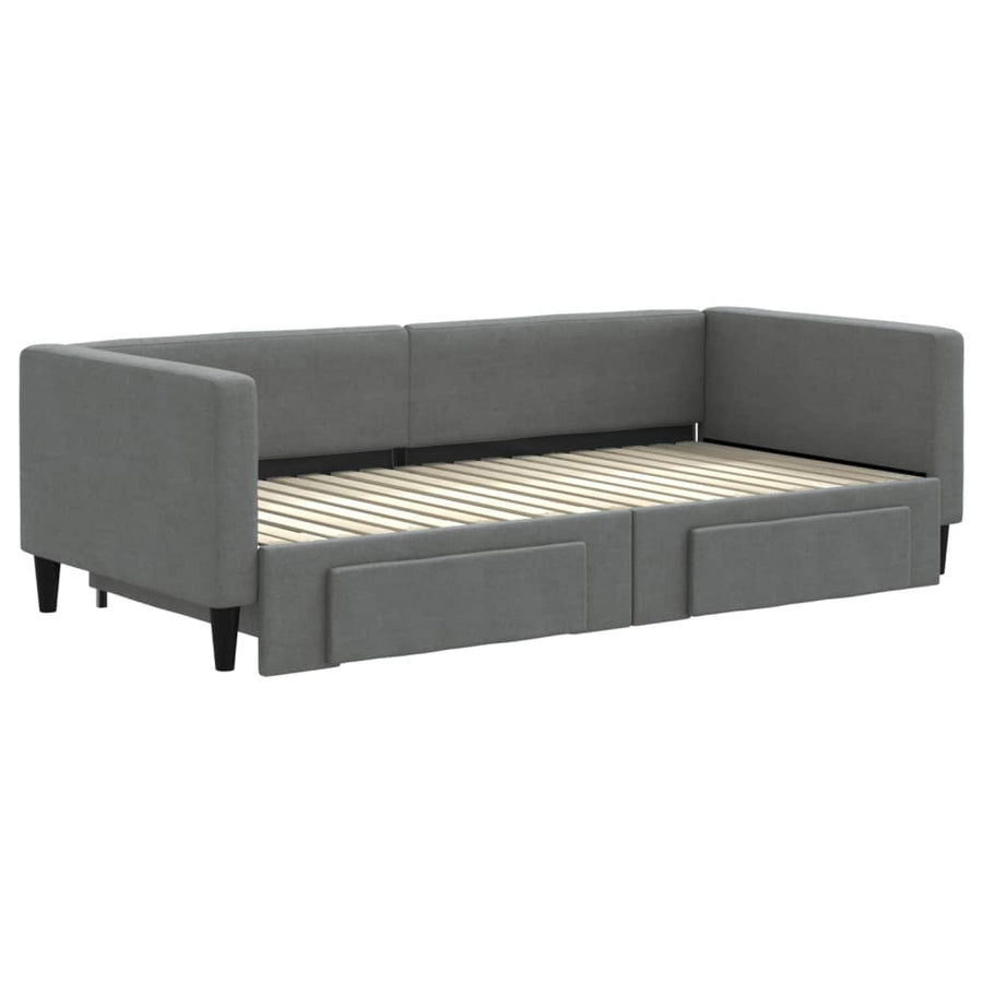 Slaapbank onderschuifbed en lades 90x190 cm stof donkergrijs 90 x 190 cm Donkergrijs