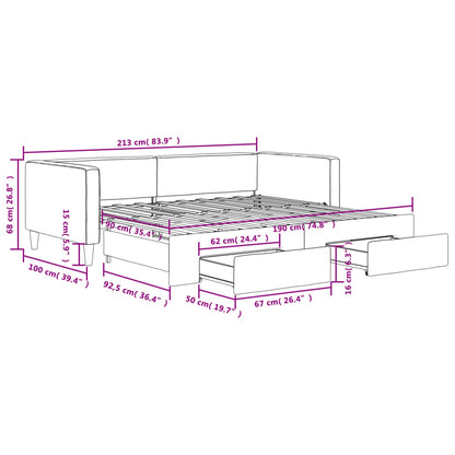 Slaapbank onderschuifbed en lades 90x190 cm stof donkergrijs 90 x 190 cm Donkergrijs