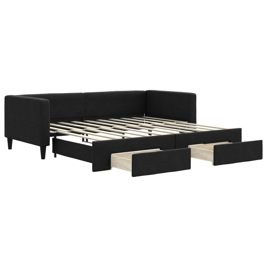 Slaapbank S Stof 90 x 190 cm Zwart met onderschuifbed en lade