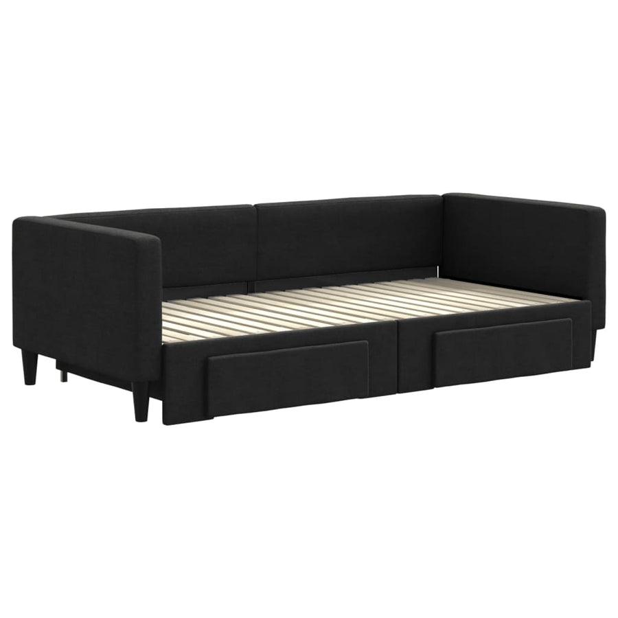 Slaapbank S Stof 90 x 190 cm Zwart met onderschuifbed en lade