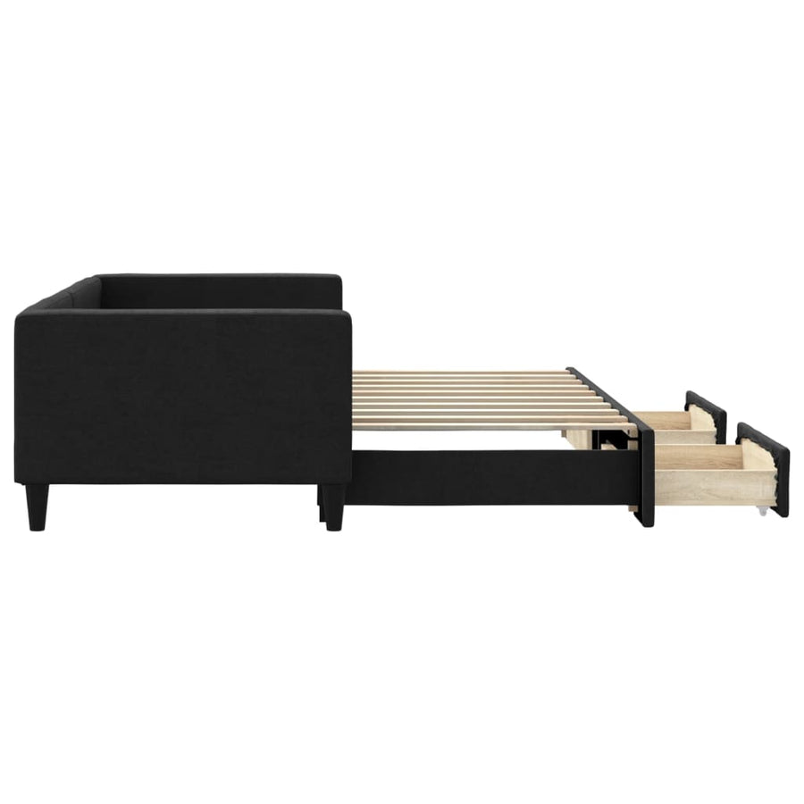 Slaapbank S Stof 90 x 190 cm Zwart met onderschuifbed en lade