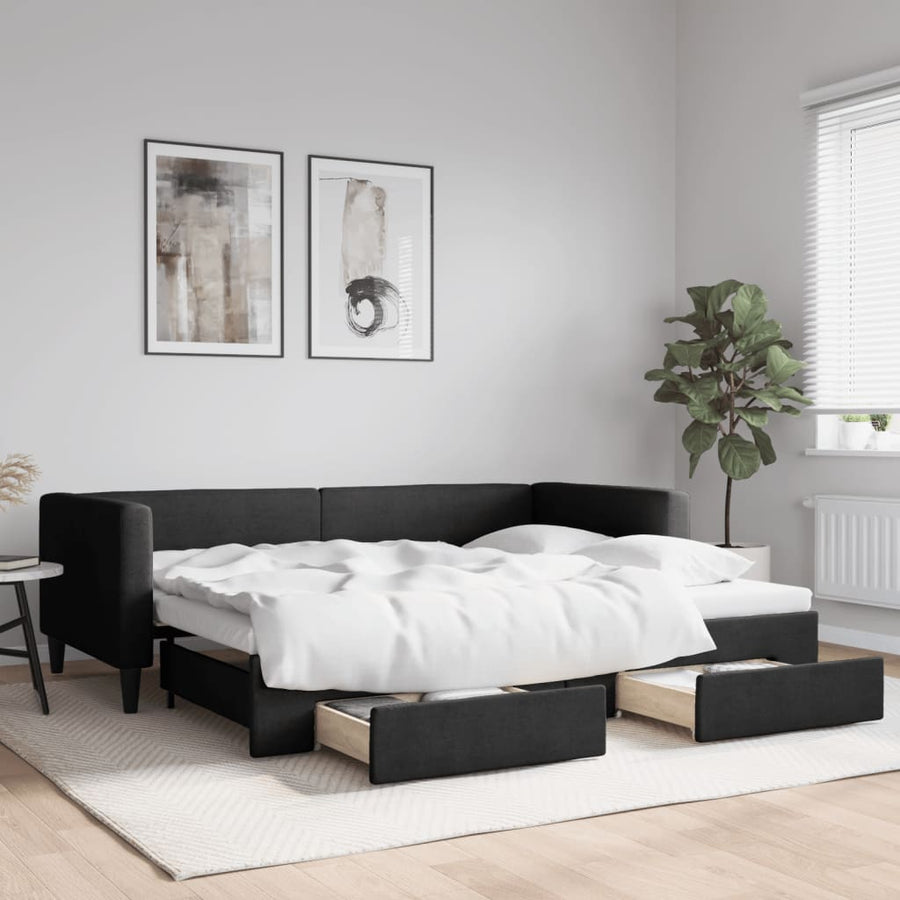 Slaapbank S Stof 90 x 190 cm Zwart met onderschuifbed en lade