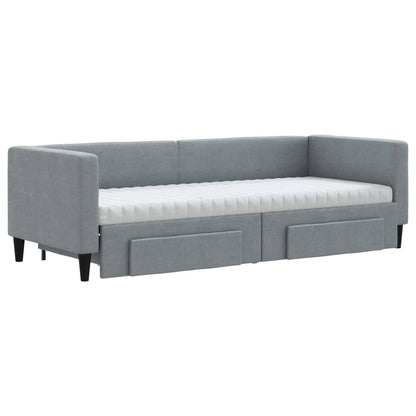 Slaapbank Met Onderschuifbed En Lades Stof 80 x 200 cm Lichtgrijs met onderschuifbed en lade en matras