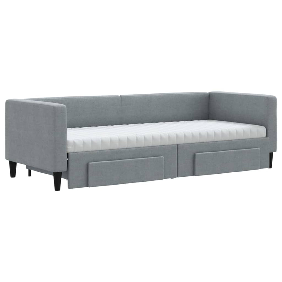 Slaapbank Met Onderschuifbed En Lades Stof 80 x 200 cm Lichtgrijs met onderschuifbed en lade en matras