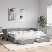 Slaapbank onderschuifbed lades 80x200 cm stof lichtgrijs