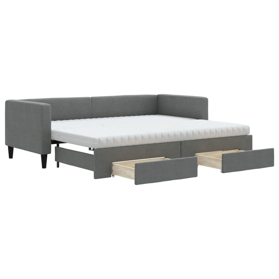 Slaapbank onderschuifbed en lades 80x200 cm stof donkergrijs 80 x 200 cm Donkergrijs met onderschuifbed en lade en matras