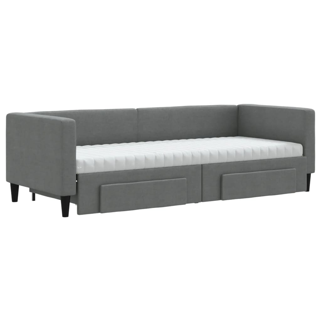 Slaapbank onderschuifbed en lades 80x200 cm stof donkergrijs 80 x 200 cm Donkergrijs met onderschuifbed en lade en matras