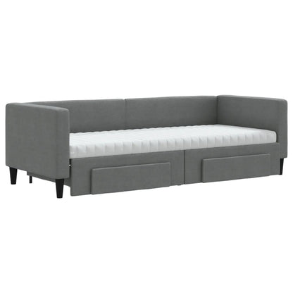 Slaapbank onderschuifbed en lades 80x200 cm stof donkergrijs 80 x 200 cm Donkergrijs met onderschuifbed en lade en matras