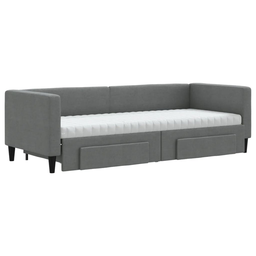 Slaapbank onderschuifbed en lades 80x200 cm stof donkergrijs 80 x 200 cm Donkergrijs met onderschuifbed en lade en matras