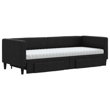 Slaapbank Met Onderschuifbed En Lades Stof 80 x 200 cm Zwart met onderschuifbed en lade en matras