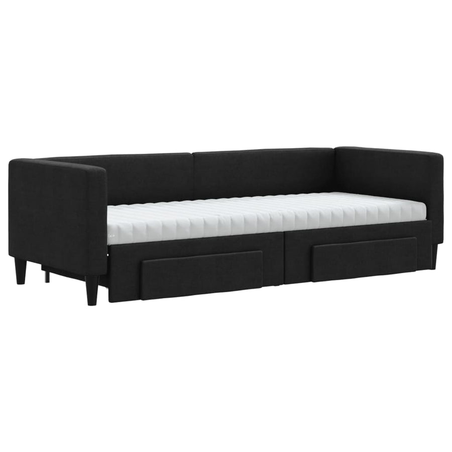 Slaapbank Met Onderschuifbed En Lades Stof 80 x 200 cm Zwart met onderschuifbed en lade en matras